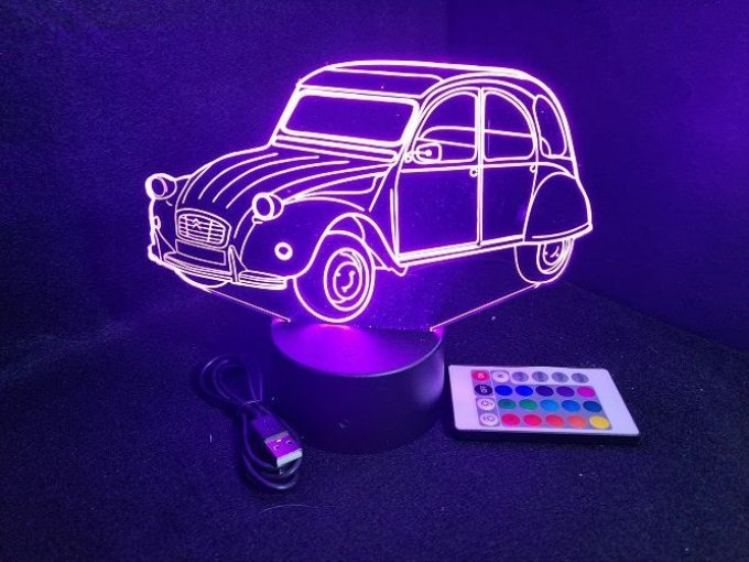 Grav'stylé: Lampe led 3D Citroën 2CV, retro, voiture, veilleuse