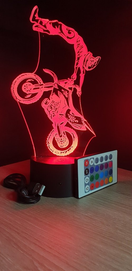 Grav'stylé: Lampe led 3D Figure Moto cross, veilleuse, chevet, néon
