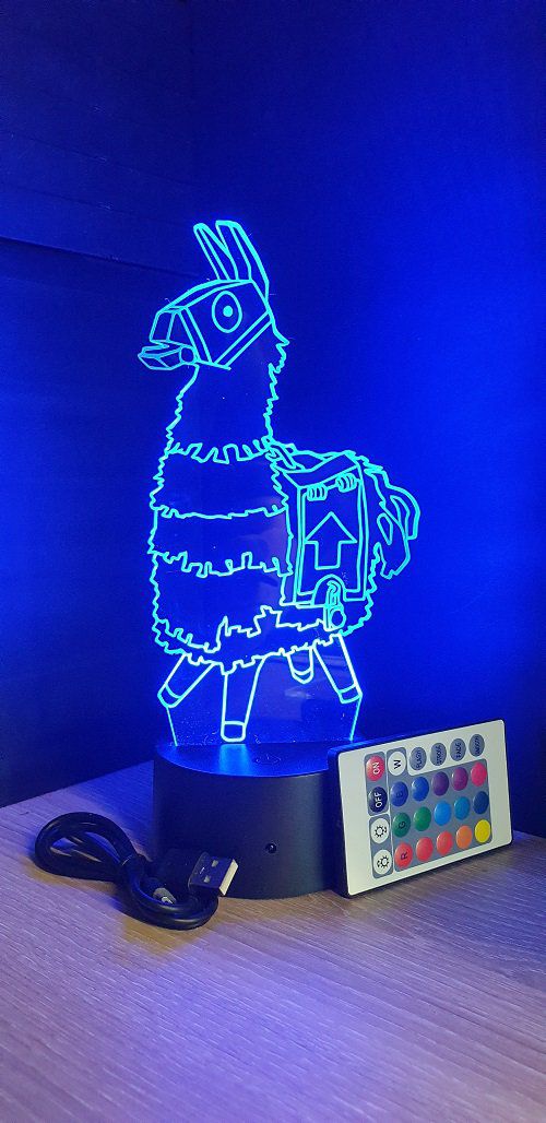 Lampe led 3D Lama, Fortnite, cadeau, jeux vidéo, geek, décoration