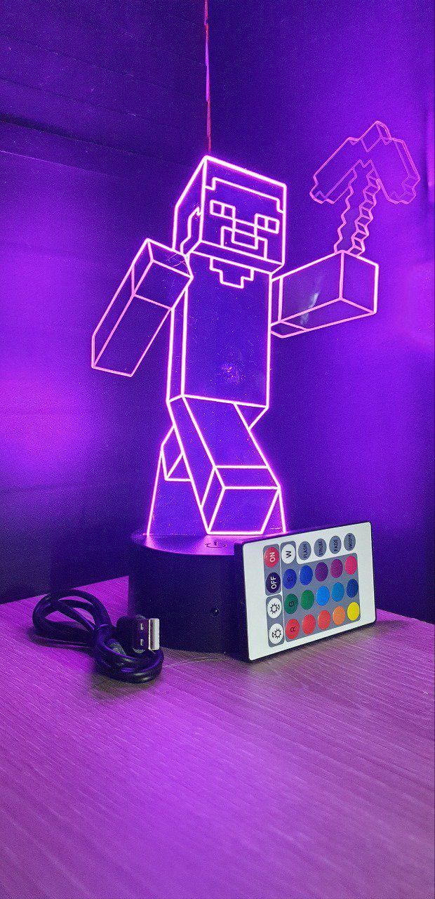 Grav'stylé: Lampe led 3D Steeve, Minecraft, geek, cadeau, jeux video
