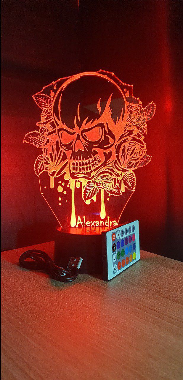 Lampe tête de mort mexicaine calavera 16 couleurs - lampe de chevet  veilleuse illusion pour idée cadeau anniversaire fête collection déco :  : Produits Handmade